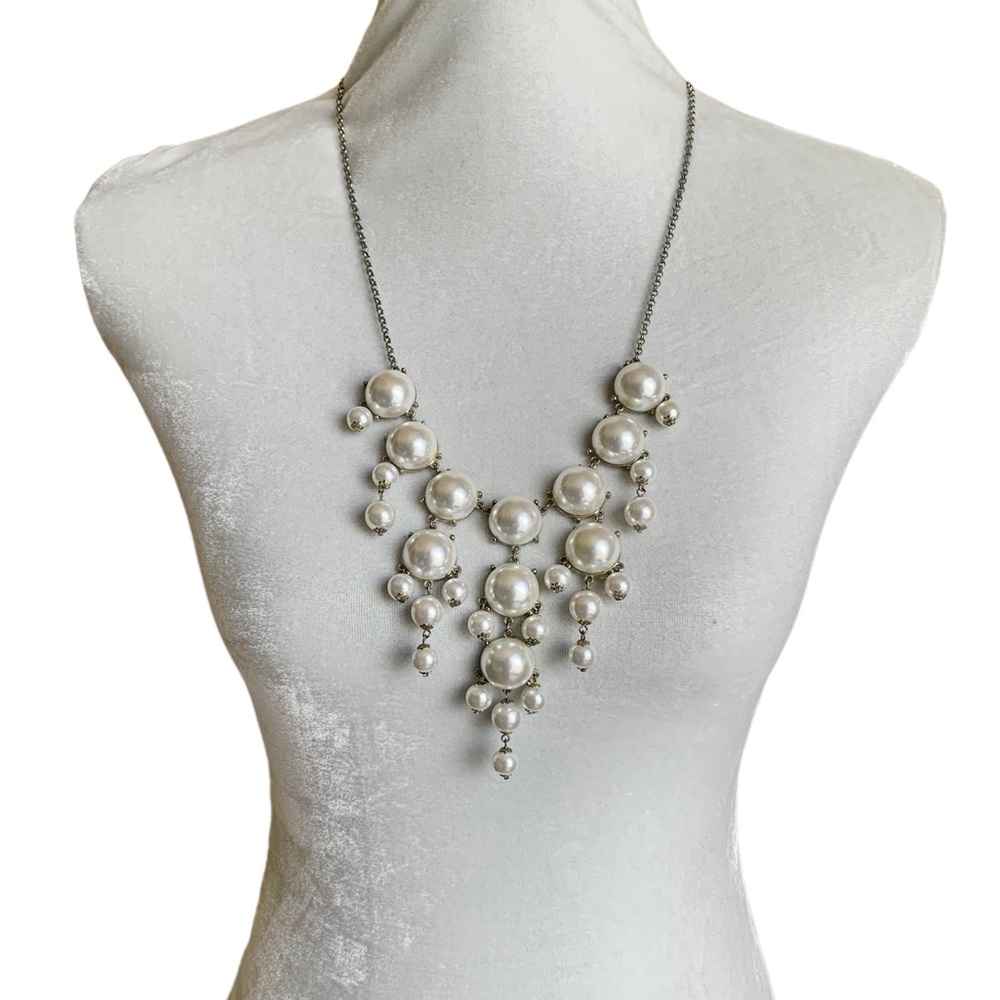 Matte Silver 20mm Bubble Faux Pearl Necklace With Silver Plate Chain